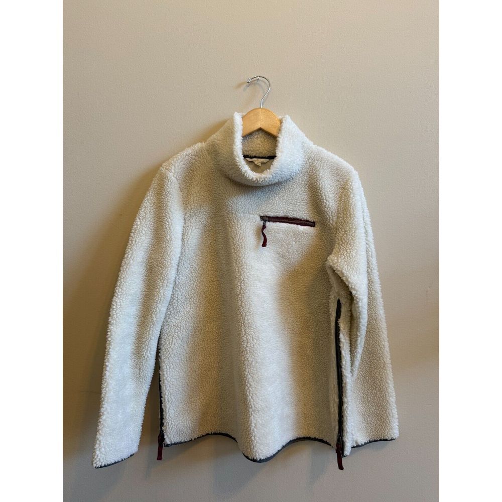 LL Bean Sherpa Fleece Funnel Neck 1/4 Zip Popover Sweatshirt Womens Sz M Cream